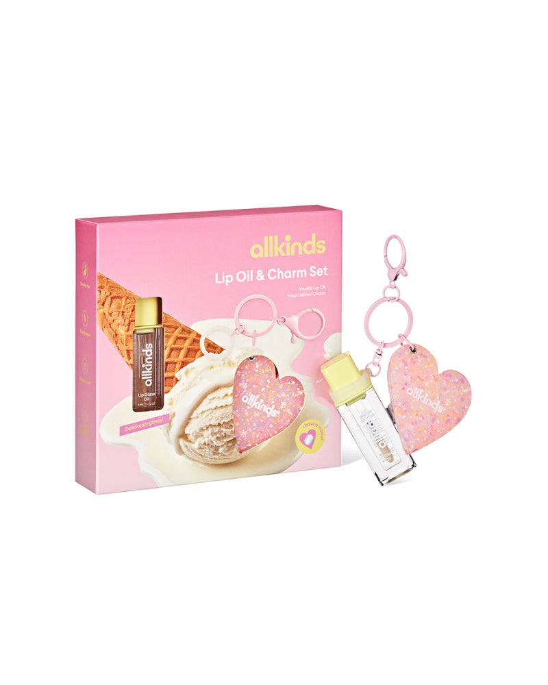 Vanilla Lip Oil and Heart Mirror Charm